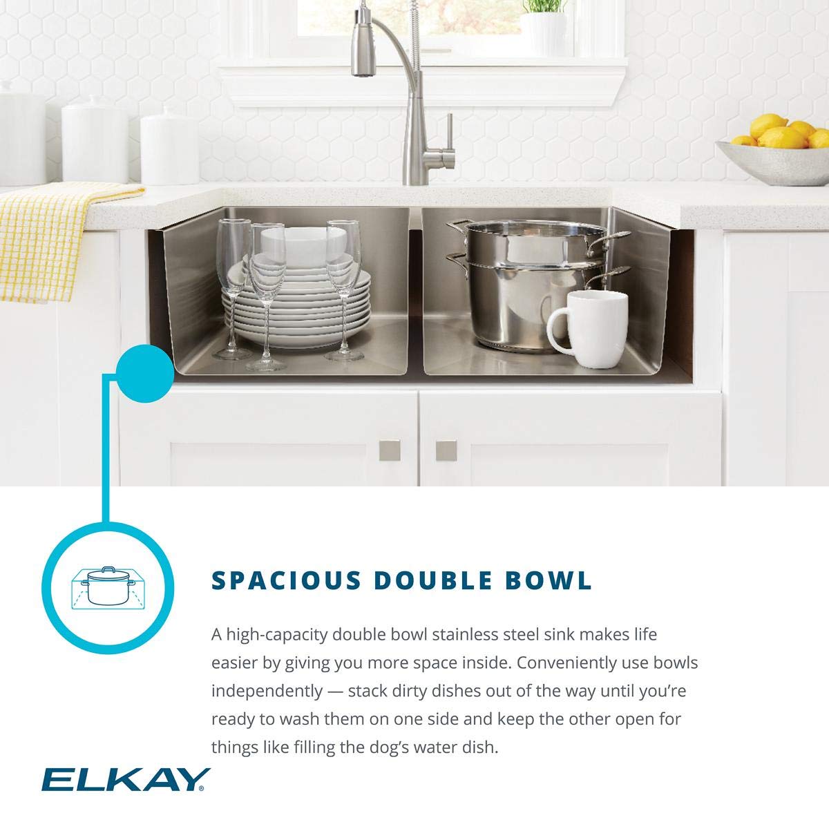 Elkay Crosstown ECTSRA33229TBG0 Equal Double Bowl Dual Mount Stainless Steel Kitchen Sink Kit with Aqua Divide