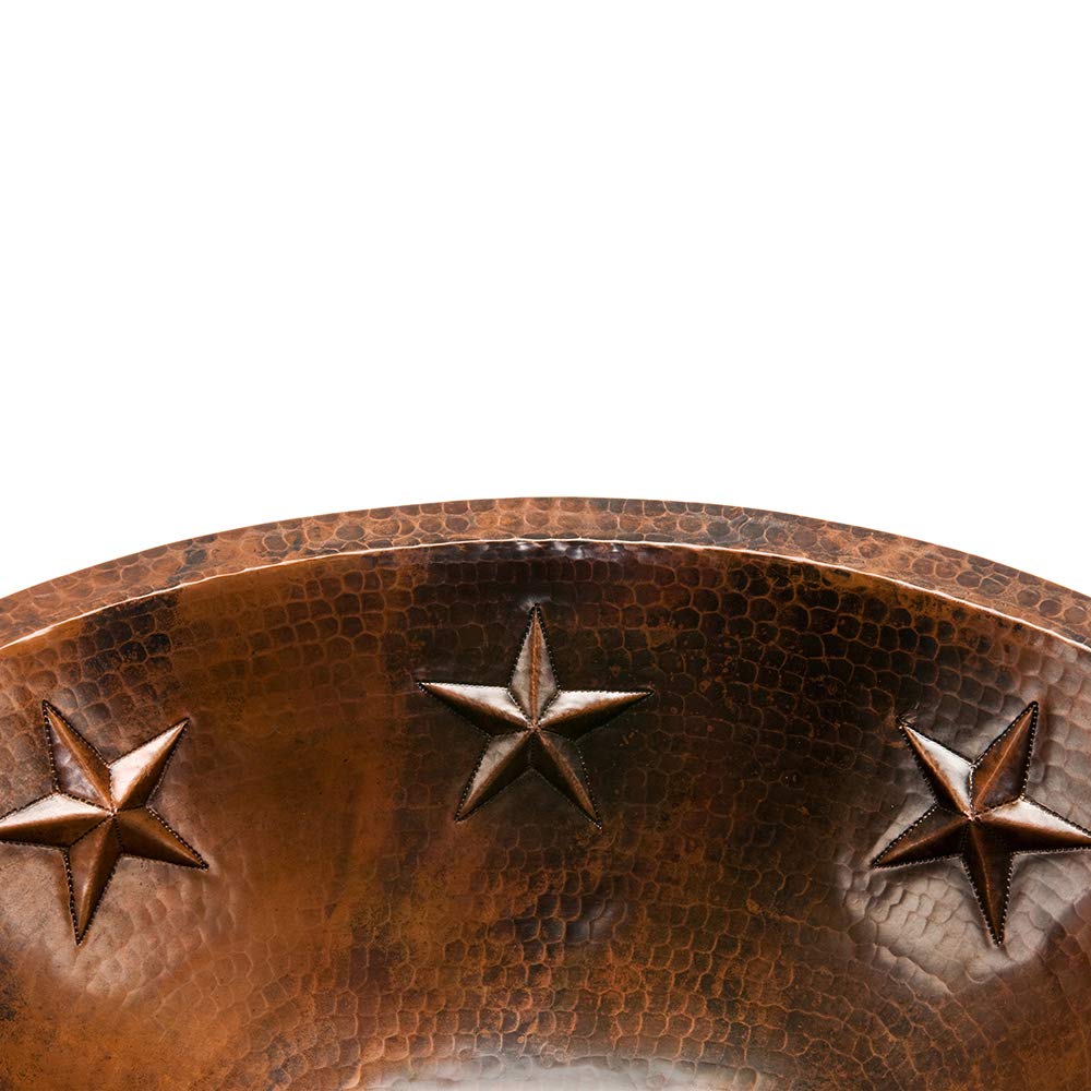 Premier Copper Products LO19FSTDB 19-Inch Oval Star Under Mount Hammered Copper Bathroom Sink, Oil Rubbed Bronze