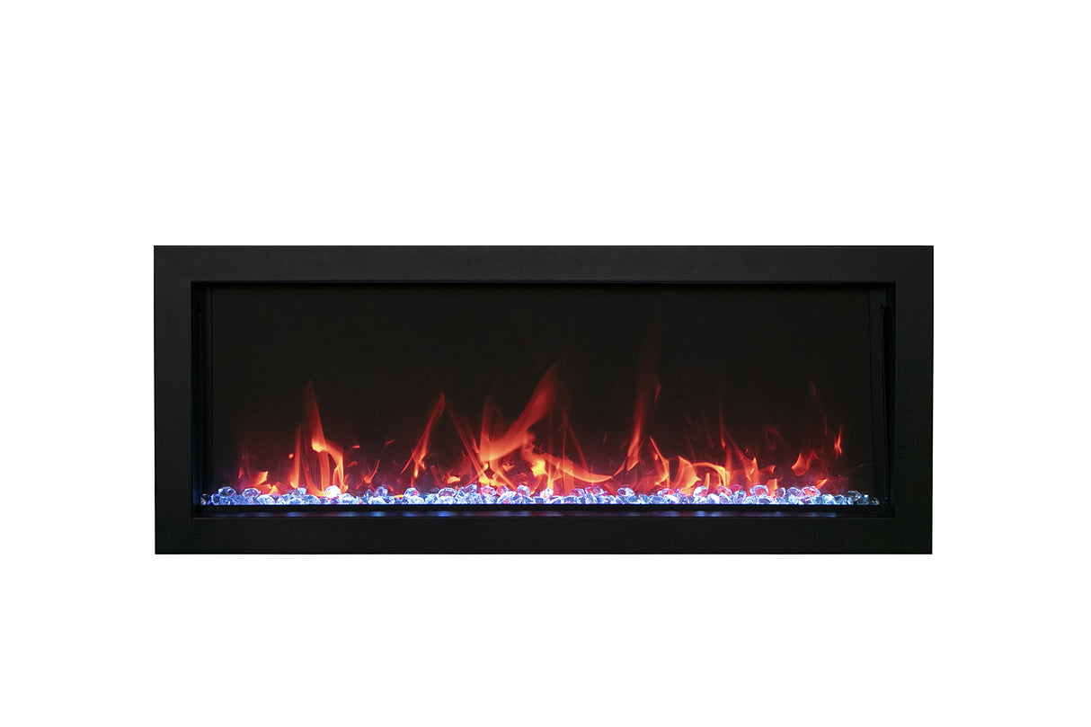 Amantii BI-50-XTRASLIM Panorama Xtraslim Full View Smart Electric  - 50" Indoor /Outdoor WiFi Enabled  Fireplace, featuring a MultiFunction Remote, Multi Speed Flame Motor, Glass Media & a Black Trim