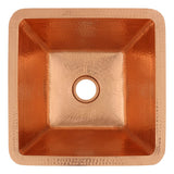 15" Square Hammered Copper Bar/Prep Sink w/ 2" Drain Opening in Polished Copper