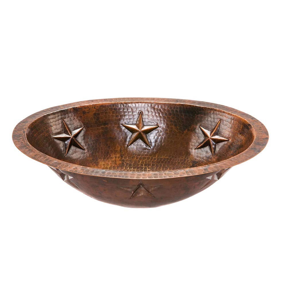 Premier Copper Products LO19FSTDB 19-Inch Oval Star Under Mount Hammered Copper Bathroom Sink, Oil Rubbed Bronze