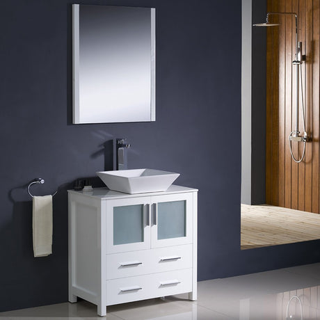 Fresca FVN6230WH-VSL Fresca Torino 30" White Modern Bathroom Vanity w/ Vessel Sink