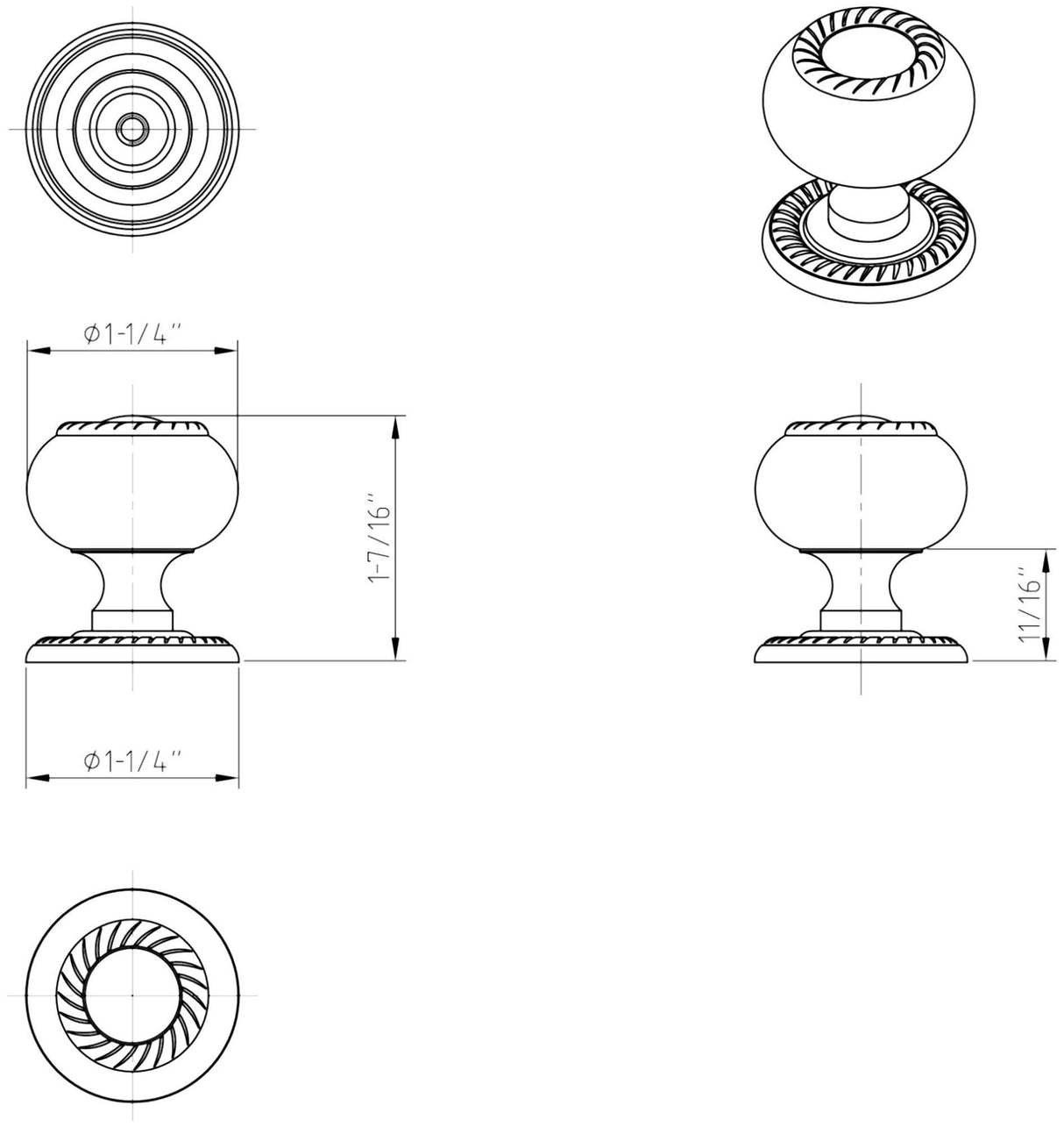 Jeffrey Alexander S6060SN 1-1/4" Diameter Satin Nickel Rope Rhodes Cabinet Knob