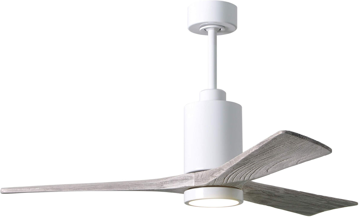 Matthews Fan PA3-WH-BW-52 Patricia-3 three-blade ceiling fan in Gloss White finish with 52” solid barn wood tone blades and dimmable LED light kit