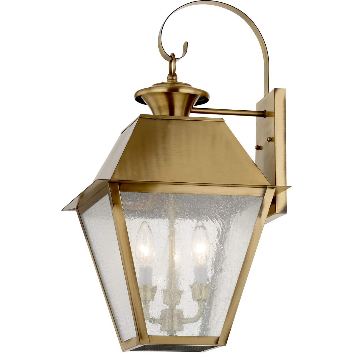 Livex Lighting 2168-01 Transitional Three Light Outdoor Wall Lantern from Mansfield Collection Finish, Antique Brass