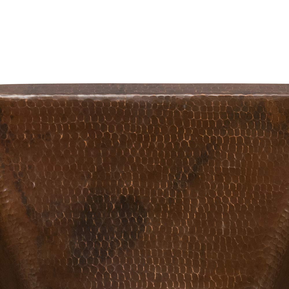 Premier Copper Products BS15DB2 15-Inch Universal Square Hammered Copper Bar Sink with 2-Inch Drain Size, Oil Rubbed Bronze