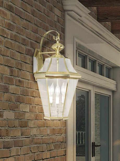 Livex Lighting 2361-02 Outdoor Wall Lantern with Clear Beveled Glass Shades, Polished Brass