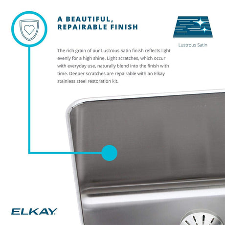 Elkay Lustertone ELUHF2520DBG Single Bowl Farmhouse Stainless Steel Sink Kit