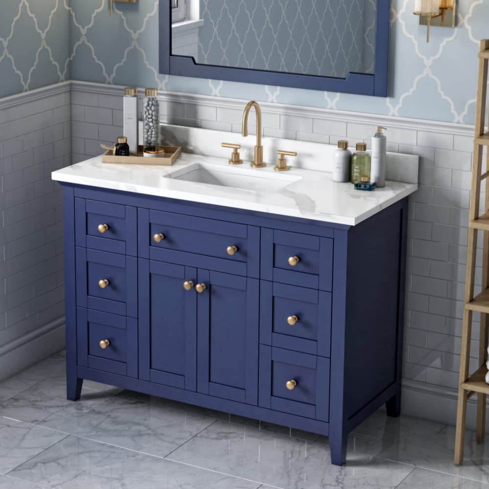 Jeffrey Alexander VKITCHA48BLCQR 48" Hale Blue Chatham Vanity, Calacatta Vienna Quartz Vanity Top, undermount rectangle bowl
