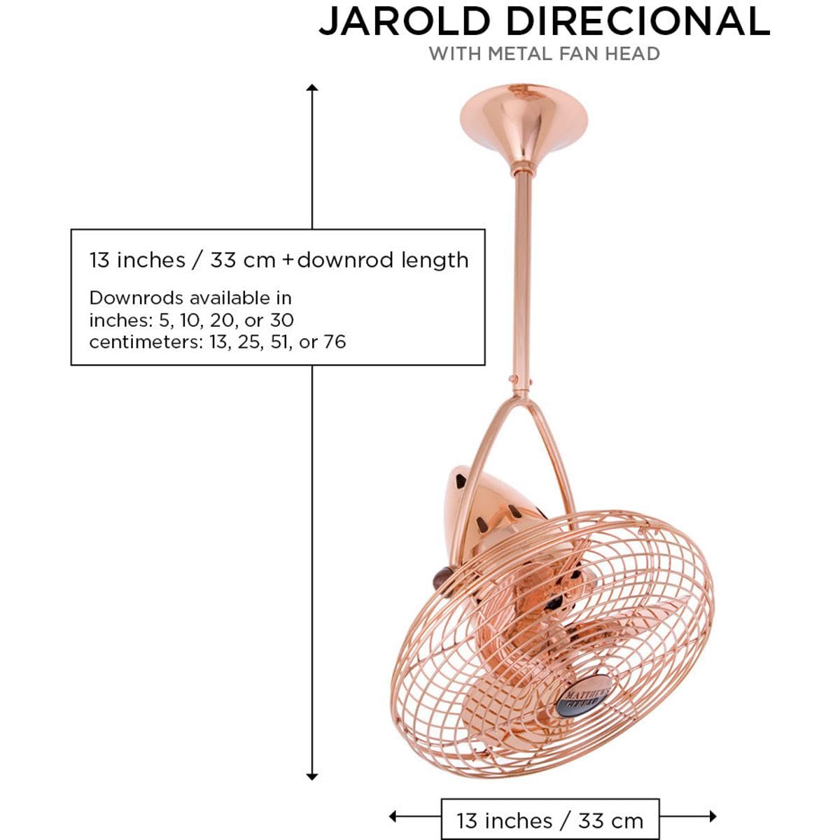 Matthews Fan JD-CP-MTL Jarold Direcional ceiling fan in Polished Copper finish with metal blades.