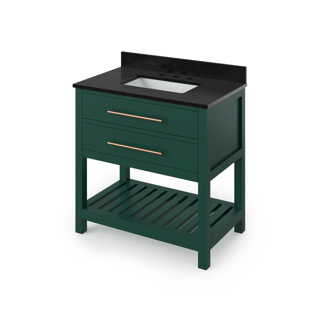 Jeffrey Alexander VKITWAV36GNBGR 36" Forest Green Wavecrest Vanity, Black Granite Vanity Top, undermount rectangle bowl