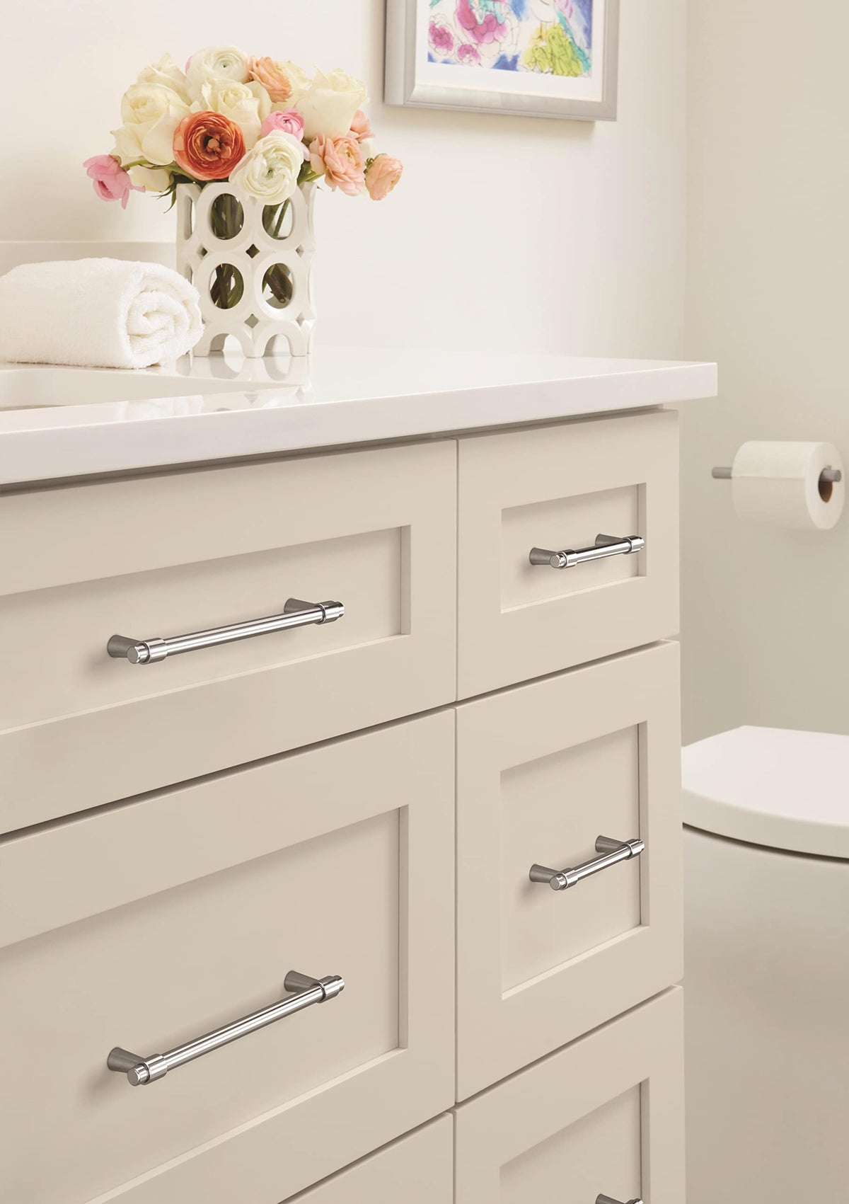 Amerock Cabinet Pull Polished Chrome 3-3/4 inch (96 mm) Center-to-Center Destine 1 Pack Drawer Pull Cabinet Handle Cabinet Hardware