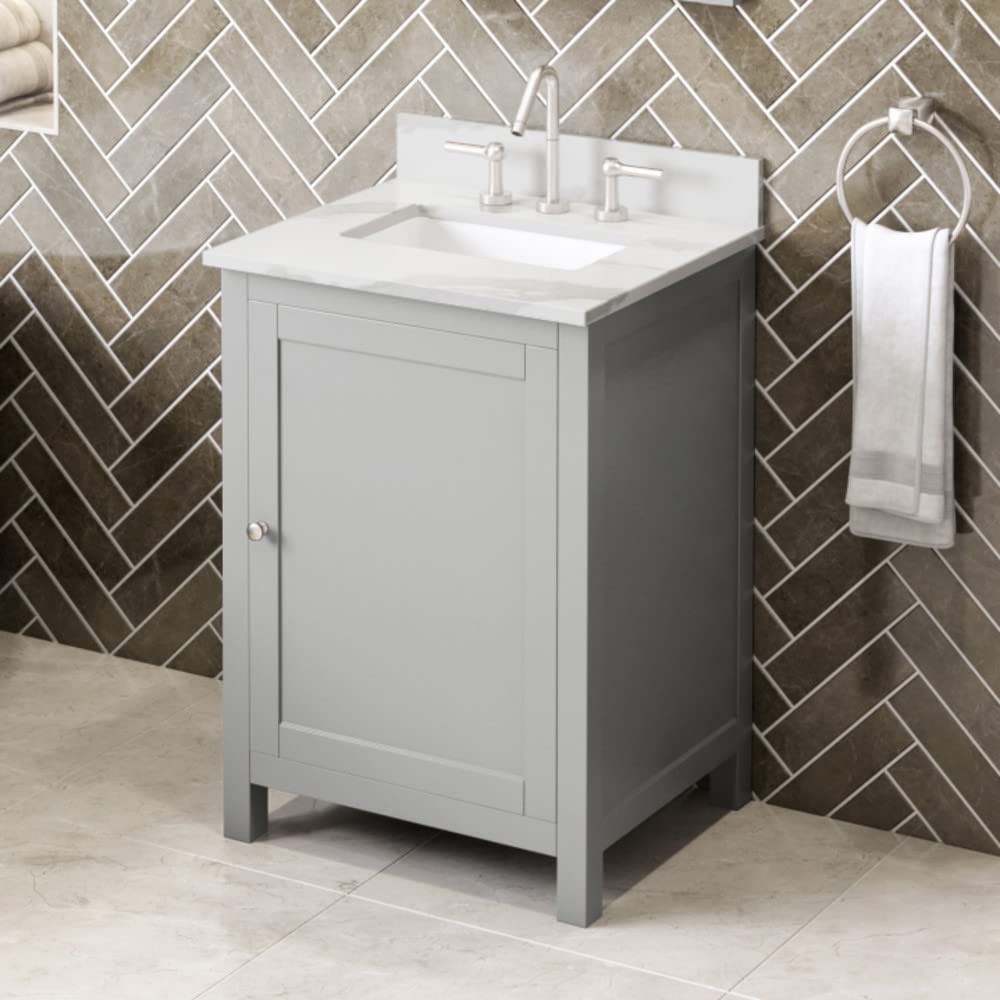 Jeffrey Alexander VKITAST24GRCQR 24" Grey Astoria Vanity, Calacatta Vienna Quartz Vanity Top, undermount rectangle bowl