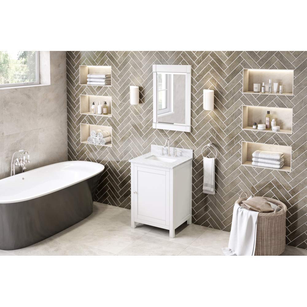 Jeffrey Alexander VKITAST24WHWCR 24" White Astoria Vanity, White Carrara Marble Vanity Top, undermount rectangle bowl