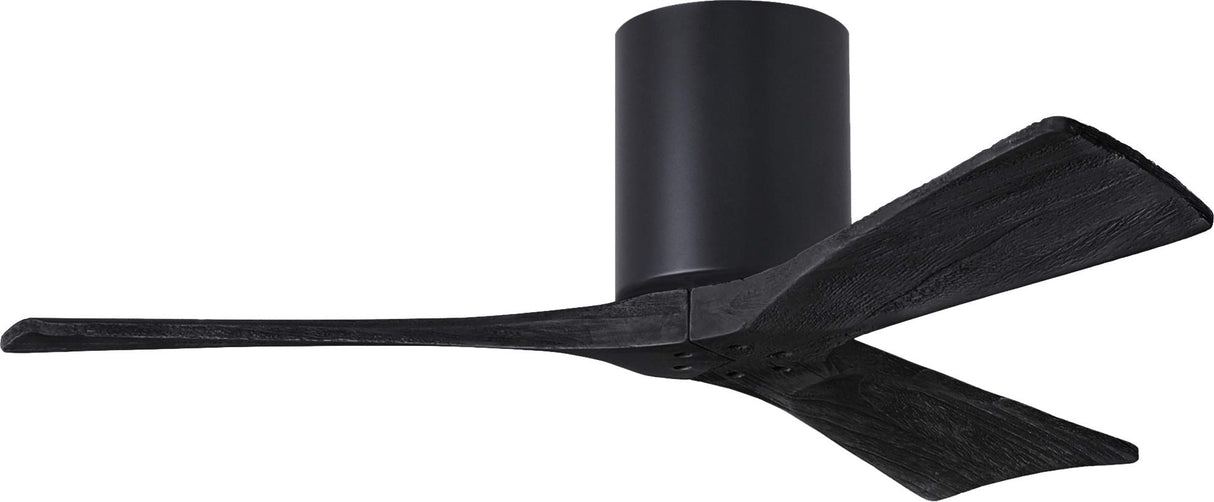 Matthews Fan IR3H-BK-BK-42 Irene-3H three-blade flush mount paddle fan in Matte Black finish with 42” solid matte black wood blades.