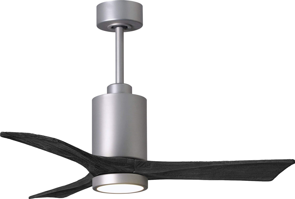 Matthews Fan PA3-BN-BK-42 Patricia-3 three-blade ceiling fan in Brushed Nickel finish with 42” solid matte black wood blades and dimmable LED light kit