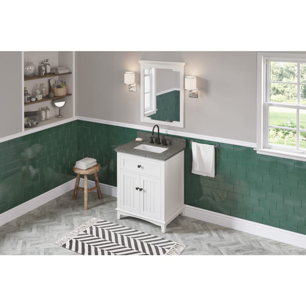 Jeffrey Alexander VKITSAV30WHBOR 30" White Savino Vanity, Boulder Cultured Marble Vanity Top, undermount rectangle bowl