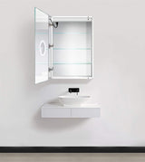 Krugg LED Medicine Cabinet 24 Inch X 36 Inch | Recessed or Surface Mount Mirror Cabinet w/Dimmer & Defogger + 3X Makeup Mirror Inside & Outlet + USB - Left Side