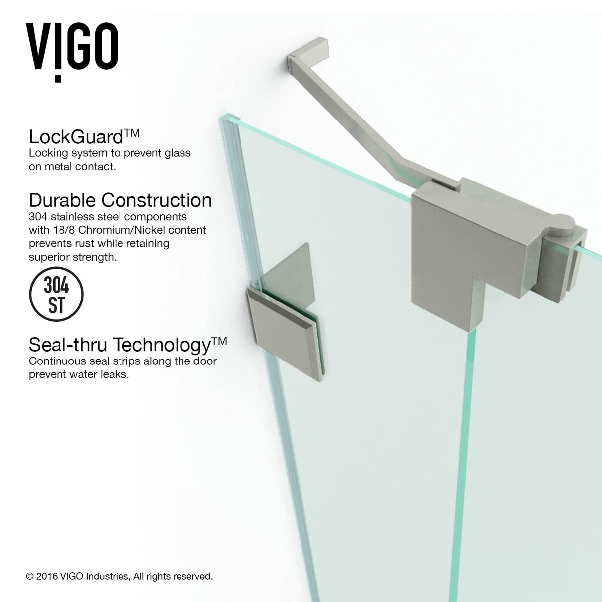 VIGO Adjustable 30 - 36 in. W x 72 in. H Frameless Pivot Rectangle Shower Door with Clear Tempered Glass and St. Steel Hardware in Brushed Nickel Finish with Reversible Handle - VG6042BNCL36