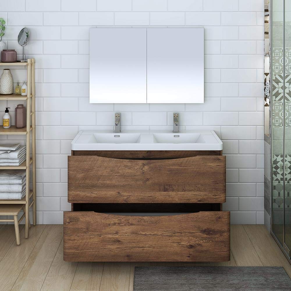 Fresca FVN9148RW-D Fresca Tuscany 48" Rosewood Free Standing Double Sink Modern Bathroom Vanity w/ Medicine Cabinet
