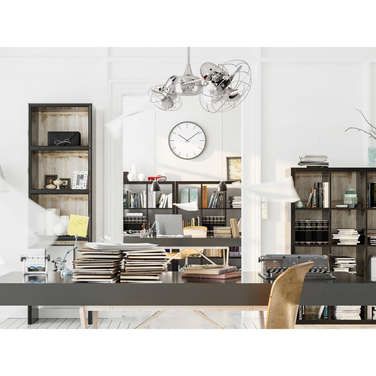 Matthews Fan DD-CR-MTL Duplo Dinamico 360” rotational dual head ceiling fan in Polished Chrome finish with Metal blades.