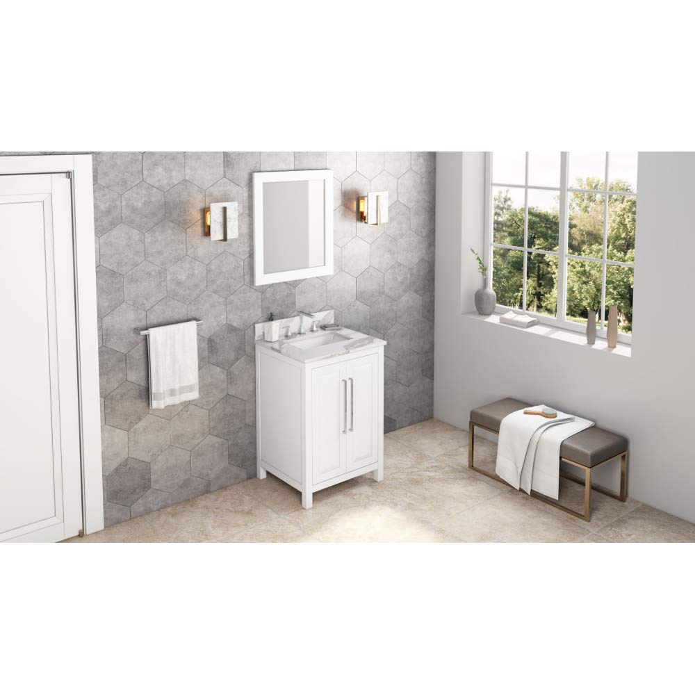 Jeffrey Alexander VKITCAD24WHCQR 24" White Cade Vanity, Calacatta Vienna Quartz Vanity Top, undermount rectangle bowl