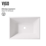 VIGO VGT941 13.75" L -18.0" W -10.38" H Matte Stone Vinca Composite Rectangular Vessel Bathroom Sink in White with Faucet and Pop-Up Drain in Brushed Nickel