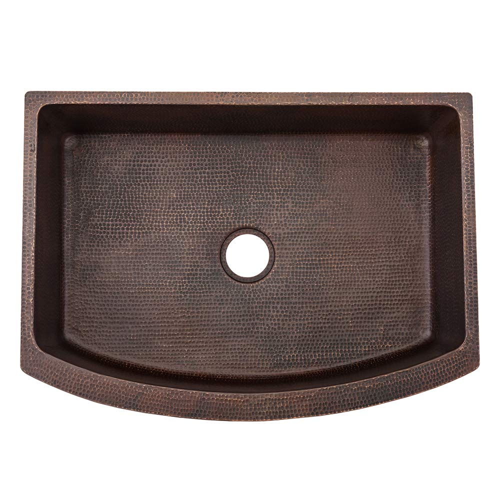 Premier Copper Products KASRDB30249 30-Inch Hammered Copper Kitchen Rounded Apron Single Basin Sink