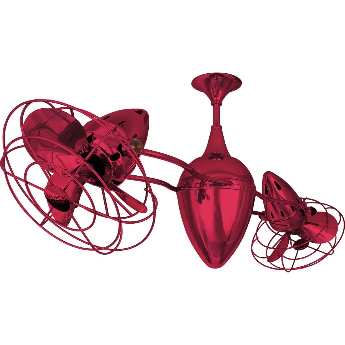 Matthews Fan AR-RED-MTL Ar Ruthiane 360° dual headed rotational ceiling fan in Rubi (Red) finish with metal blades.