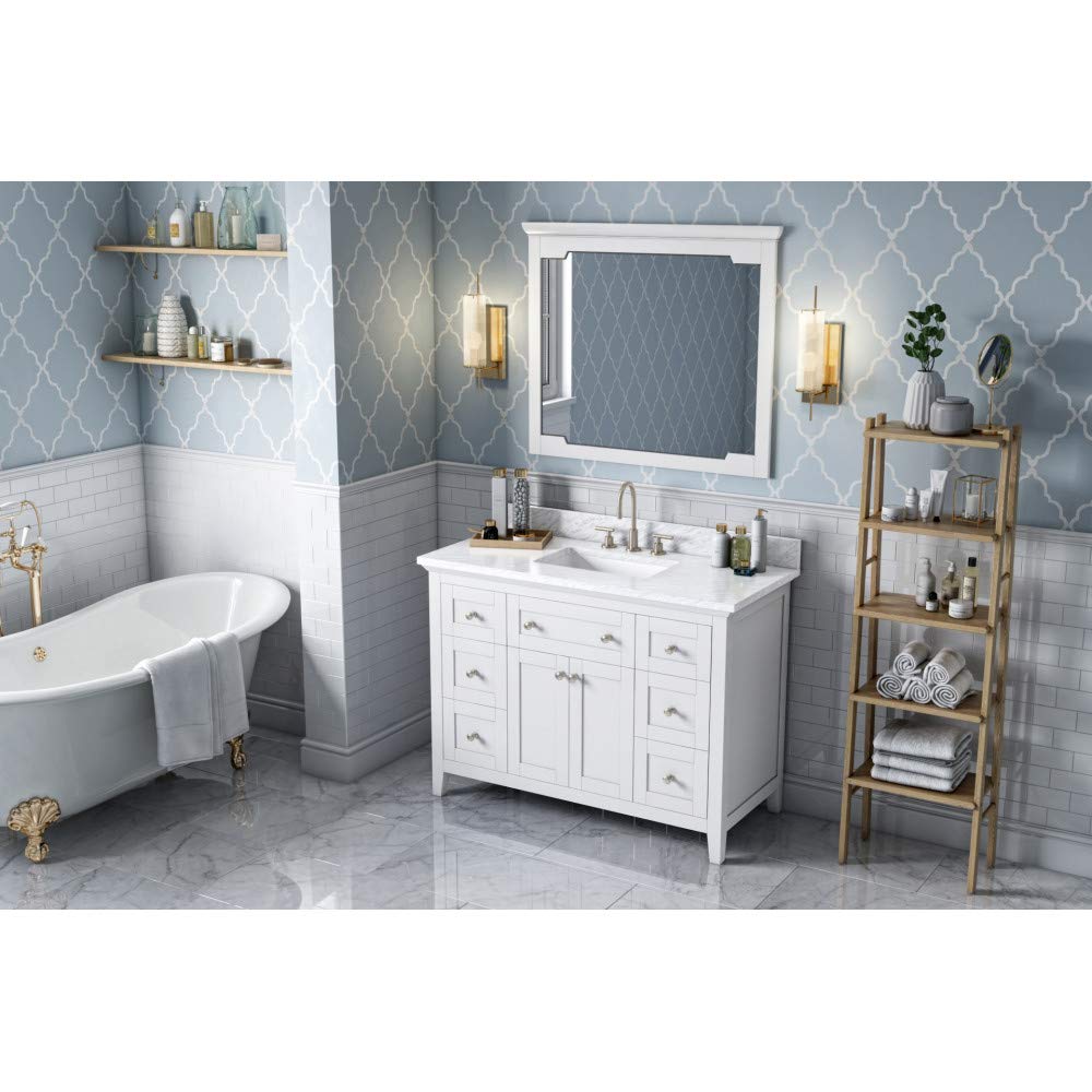 Jeffrey Alexander VKITCHA48WHWCR 48" White Chatham Vanity, White Carrara Marble Vanity Top, undermount rectangle bowl
