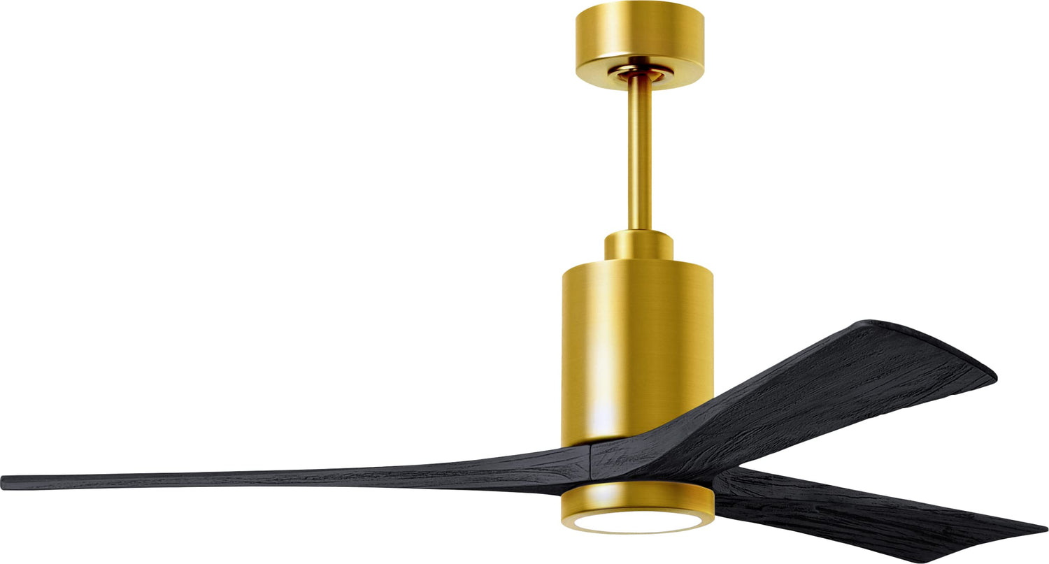 Matthews Fan PA3-BRBR-BK-60 Patricia-3 three-blade ceiling fan in Brushed Brass finish with 60” solid matte black wood blades and dimmable LED light kit