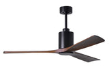 Matthews Fan PA3-BK-WA-60 Patricia-3 three-blade ceiling fan in Matte Black finish with 60” solid walnut tone blades and dimmable LED light kit 