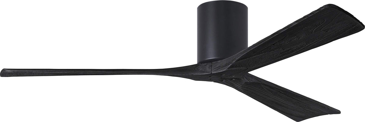 Matthews Fan IR3H-BK-BK-60 Irene-3H three-blade flush mount paddle fan in Matte Black finish with 60” solid matte black wood blades.