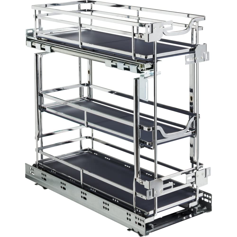 Hardware Resources SWS-DBPO8PC 8" Polished Chrome STORAGE WITH STYLE® Metal "No Wiggle" Under Drawer Base Pullout, Preassembled with Soft-close Slides