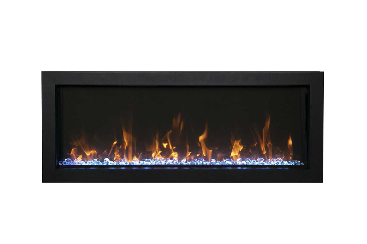 Amantii BI-60-XTRASLIM Panorama Xtraslim Full View Smart Electric  - 60" Indoor /Outdoor WiFi Enabled  Fireplace, featuring a MultiFunction Remote, Multi Speed Flame Motor, Glass Media & a Black Trim
