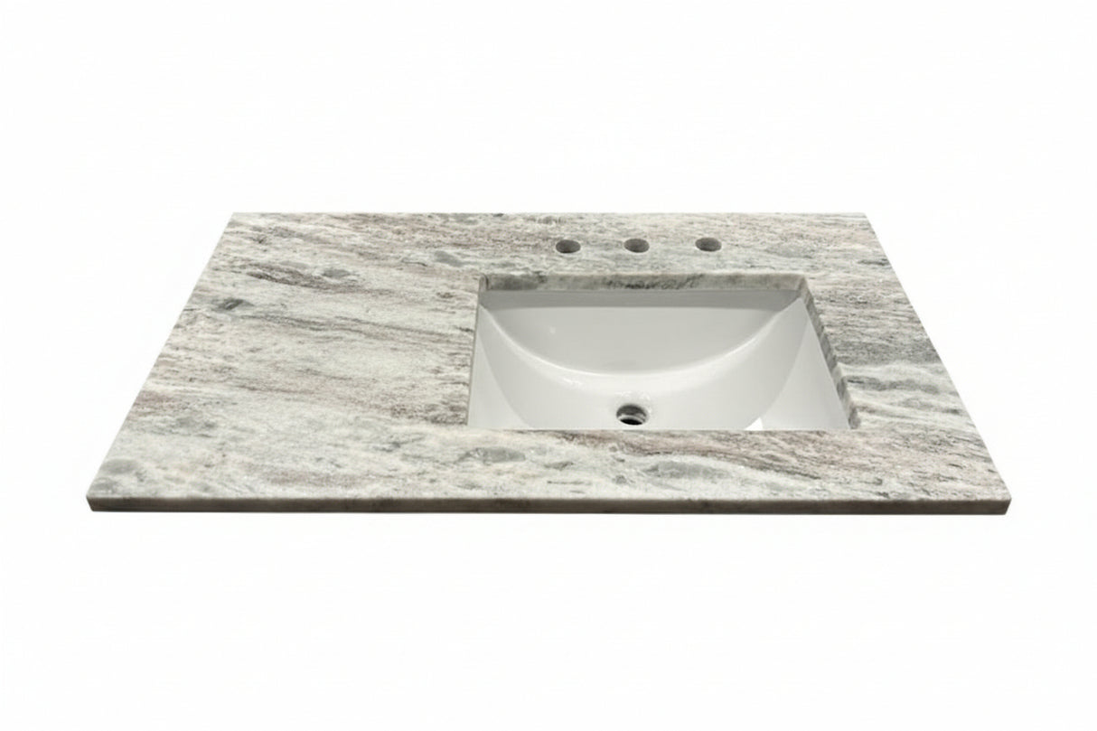 37" Fantasy Brown Leather Sink Rectangle to the Right BackSplash