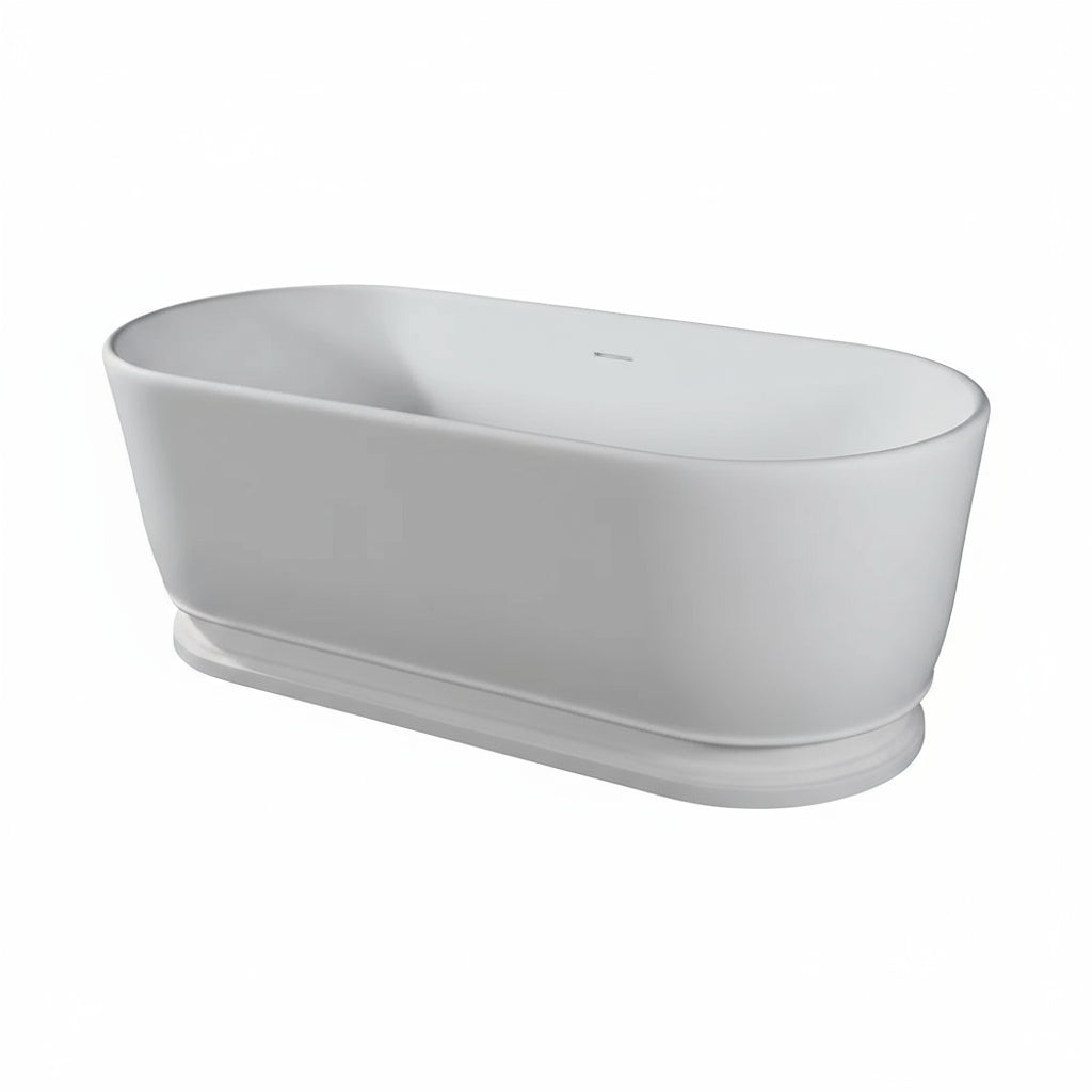 White freestanding bathtub on a light gray background