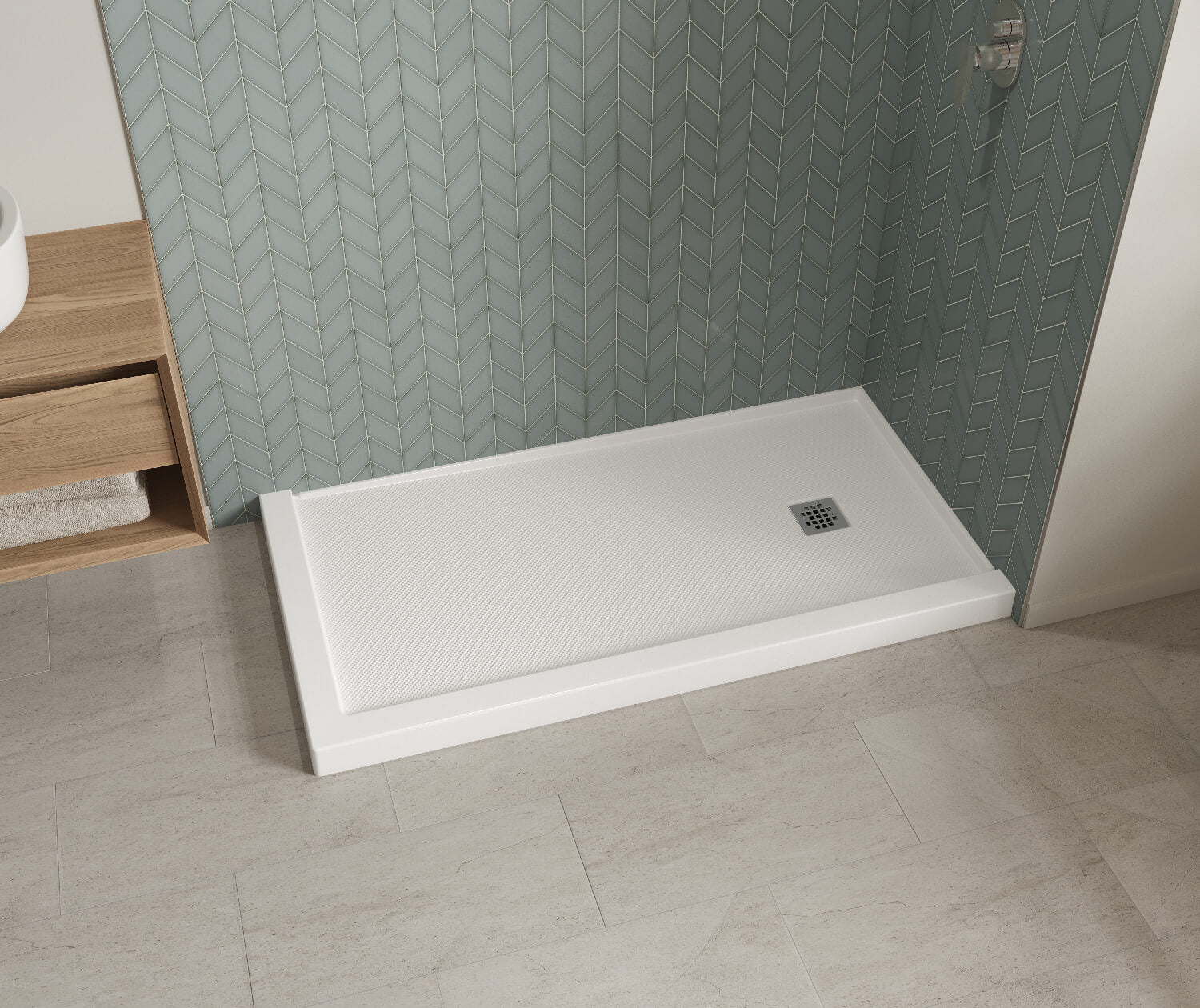 MAAX 420035-543-001-100 B3Square 6034 Acrylic Corner Right Shower Base in White with Anti-slip Bottom with Right-Hand Drain