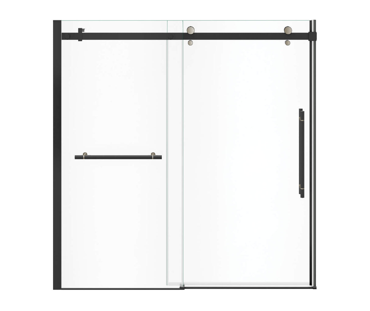 MAAX 138485-900-370-000 Vela 56 ½-59 x 59 in. 8 mm Sliding Tub Door with Towel Bar for Alcove Installation with Clear glass in Matte Black and Brushed Nickel