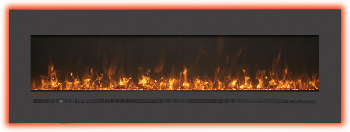 Amantii WM-FML-60-6623-STL Wall Mount / Flush Mount - 60" Electric Fireplace with a Steel Surround and Glass Media