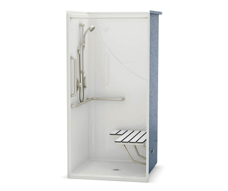 Aker OPS-3636 AcrylX Alcove Center Drain One-Piece Shower in Sterling Silver - Complete Accessibility Package with Vertical Grab Bar