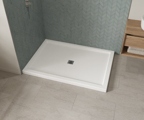 MAAX 420036-502-001-100 B3Square 6042 Acrylic Corner Left Shower Base in White with Center Drain