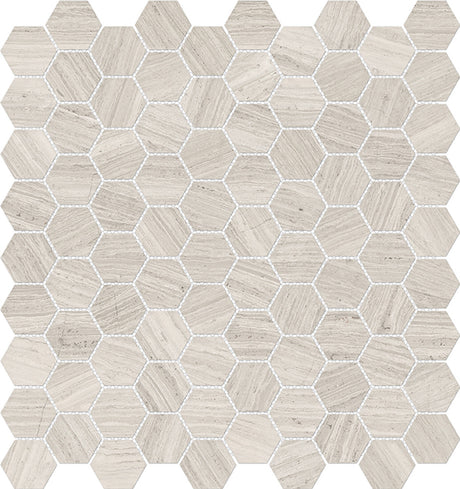 Anatolia Tile 1.25 Inch Mayfair Strada Ash Polished Porcelain Hexagon Mosaics. 1 Sheet = .97 Sq. Ft. 4501-0149-1 Strada Ash 1.25" Hexagon - premium natural stone mosaic tile from Anatolia Tile, available at PoshHaus showroom in Keene, NH