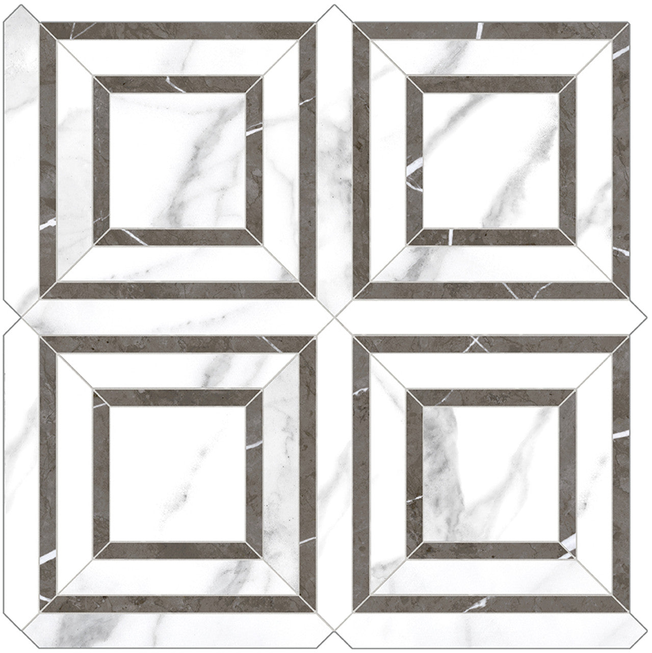 Anatolia Tile Mayfair Statuario Venato Piazza Polished Porcelain Mosaics. 1 Sheet = .96 Sq. Ft. 4501-0154-1 Statuario Venato Piazza - premium natural stone mosaic tile from Anatolia Tile, available at PoshHaus showroom in Keene, NH