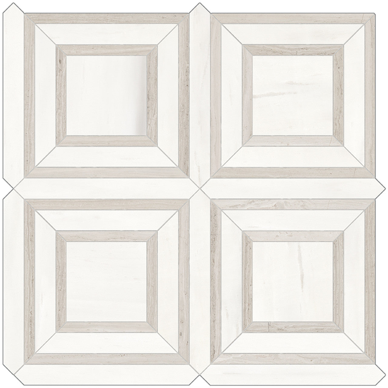 Anatolia Tile Mayfair Suave Bianco Piazza Polished Porcelain Mosaics. 1 Sheet = .96 Sq. Ft. 4501-0156-1 Suave Bianco Piazza - premium natural stone mosaic tile from Anatolia Tile, available at PoshHaus showroom in Keene, NH