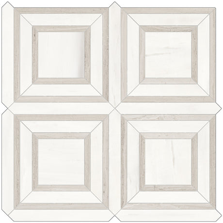 Anatolia Tile Mayfair Suave Bianco Piazza Polished Porcelain Mosaics. 1 Sheet = .96 Sq. Ft. 4501-0156-1 Suave Bianco Piazza - premium natural stone mosaic tile from Anatolia Tile, available at PoshHaus showroom in Keene, NH