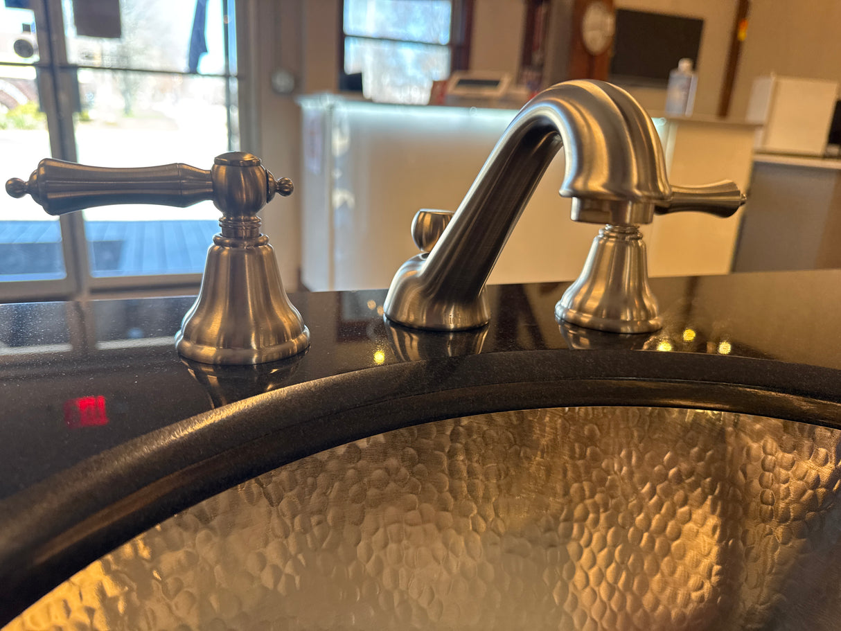 30" Rustic Chic Vanity Set with Granite Top, Nickel Sink, and Widespread Brush Nickel Faucet