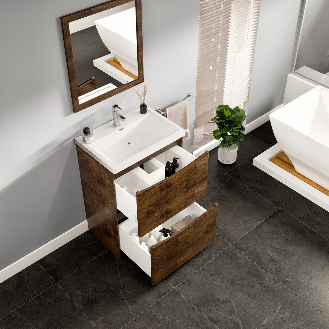 Smile 24 in. Rosewood Single Sink Bath Vanity with Acrylic Top and Integrated Sink