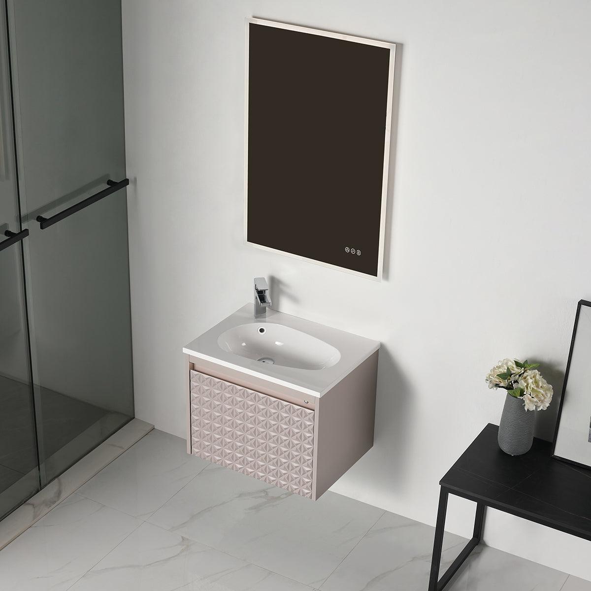 Blossom Thun 24″ Vanity with Droplet-Shaped Basin - LED Illuminated & 3D Diamond Pattern Design