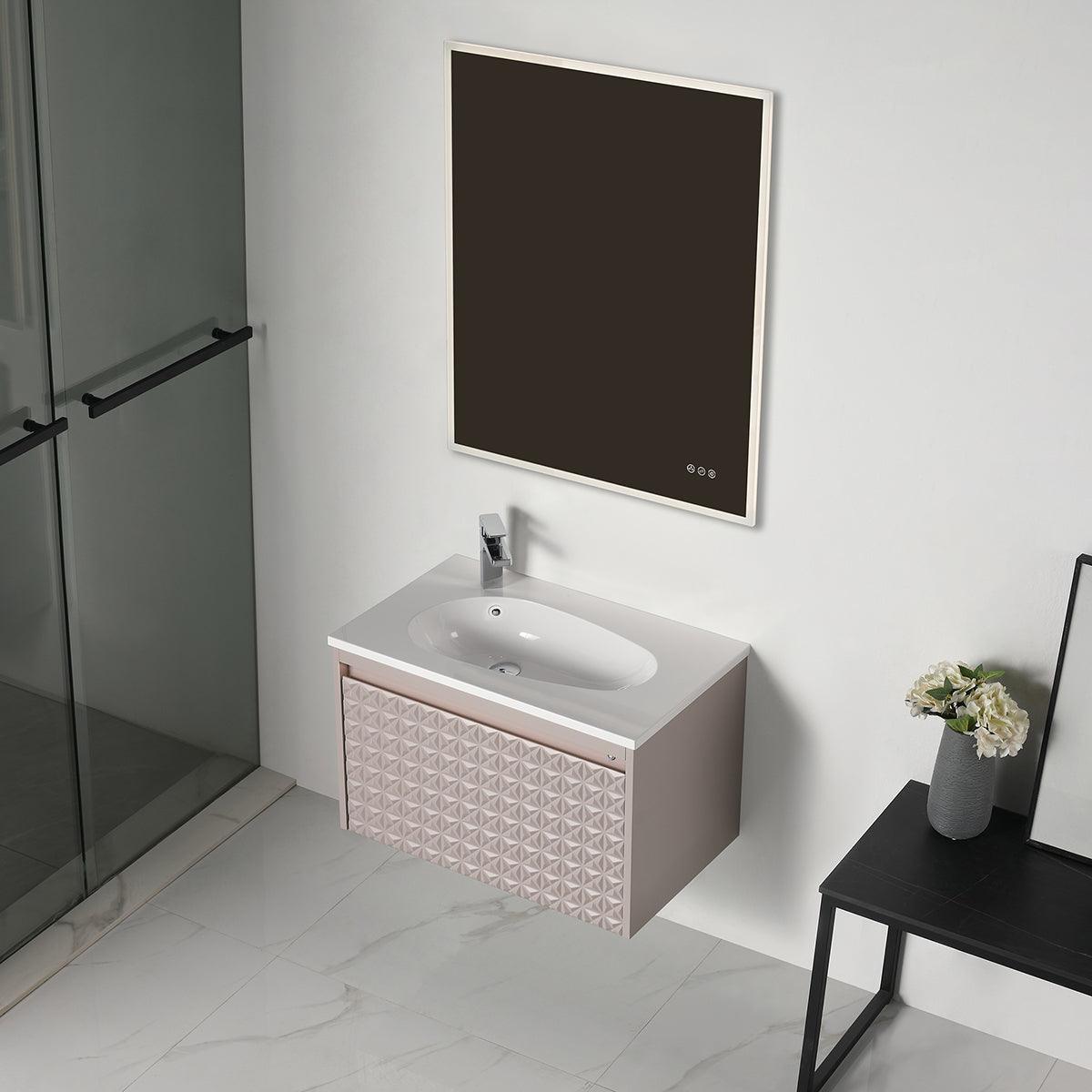 Blossom Thun 30″ Vanity with Droplet-Shaped Basin - LED Illuminated & 3D Diamond Pattern Design